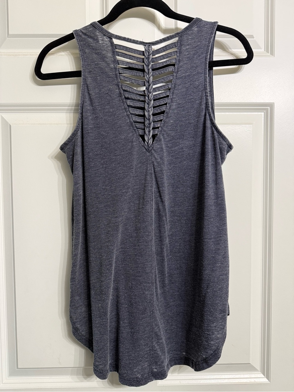 Sage Charcoal Blue Strappy Braided Back High-Low Tank Top Size Small
